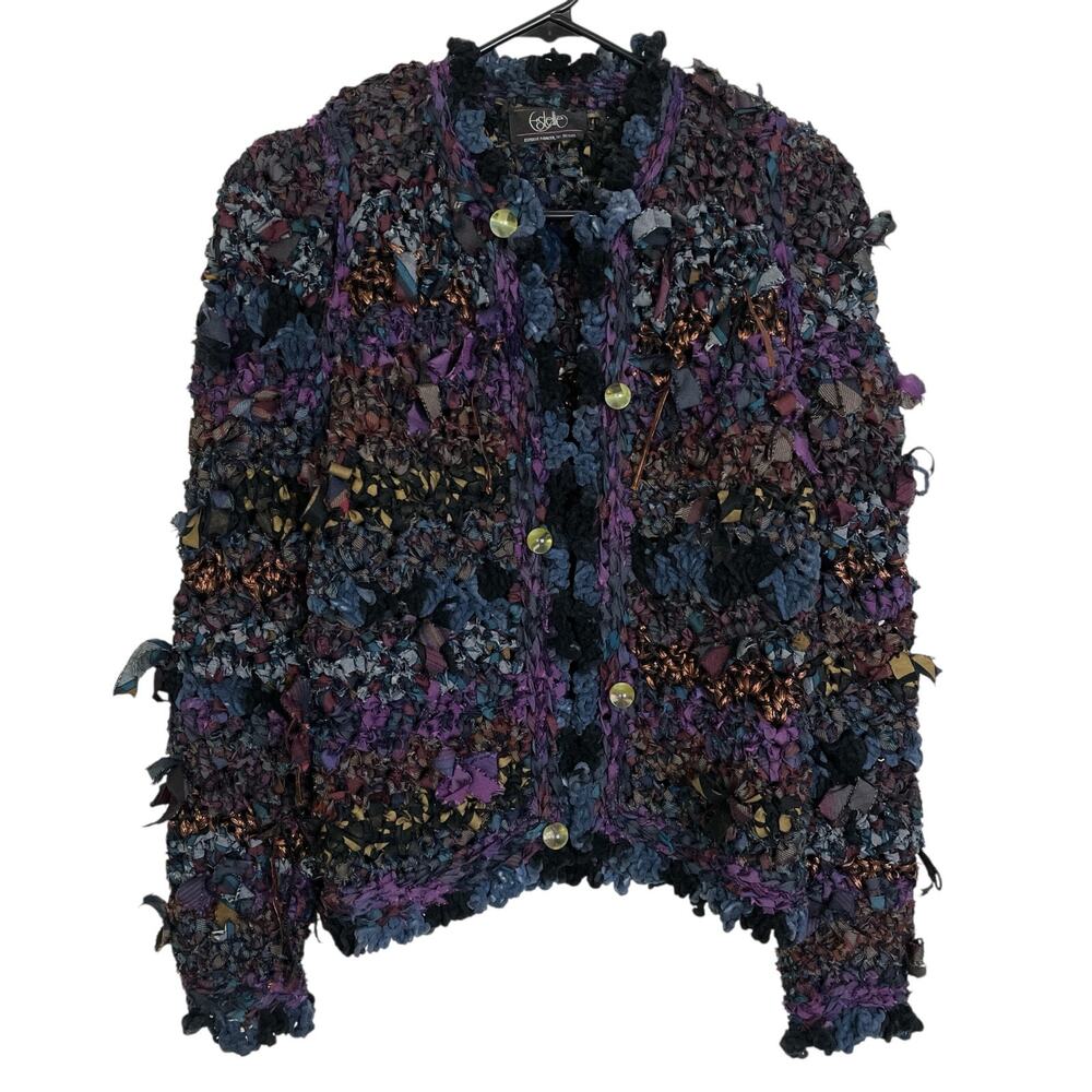 Estelle Gracer Womens Cardigan Jacket Knit Handwoven Multi Metallic Art to Wear